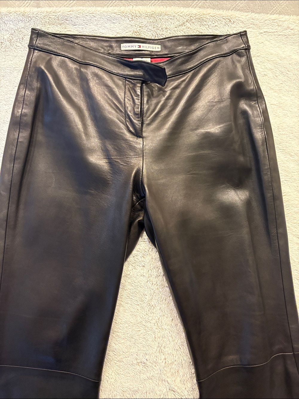 Tommy Hilfiger Black Genuine Leather Wide-Leg Pants